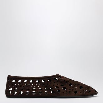 Alaia Brown perforated suede Vienne slippers
