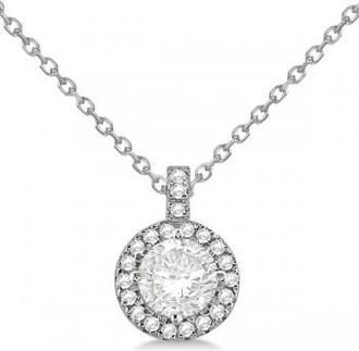 Allurez Diamond Halo Pendant Necklace Round Solitaire 14k White Gold (2.00ct)