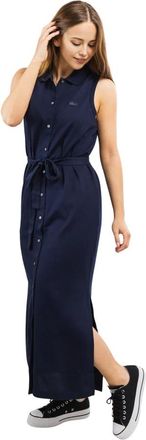 Lacoste Lange Stretch Mini Piqu&eacute; Polo Jurk - Dames - Shirt Kleedjes - Blauw - XL - Katoen - Kleedjes
