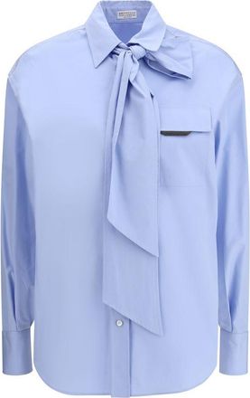 Brunello Cucinelli Blue Cotton Dress Womens Shirt