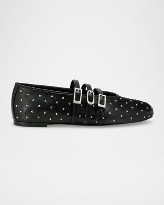 Stuart Weitzman Sostud Leather Mary Jane Belted Ballerina Flats