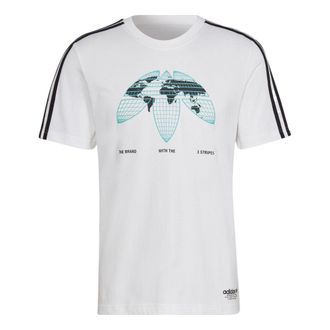 adidas Mens adidas originals United Tee Upside Down Large Logo Stripe Round Neck Casual Sports Short Sleeve White T-Shirt HF4907