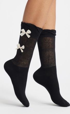 Casa Clara Love Primrose Bow Crew Socks in Black at Nordstrom