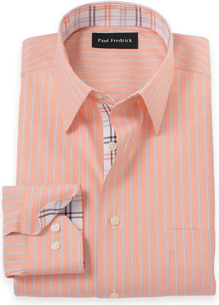Paul Fredrick Slim Fit Travel Cotton Blend Stripe Dress Shirt With Contrast Trim