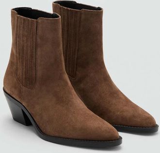 Mango Stivaletti crosta di cuoio tacco blocco marrone tabacco - Donna - 35 - MANGO