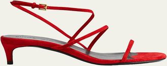 Khaite Loop Suede Kitten-Heel Sandals