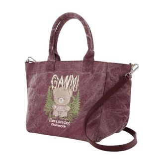 Ganni Embroidered Cotton Tote Bag - Purple