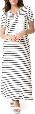Gibsonlook Henley Knit Maxi Dress in Ivory Black Star at Nordstrom Rack, Size Xx-Small