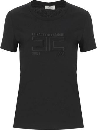Elisabetta Franchi Logo T-shirt - Dames - T-shirts - Zwart - S - Katoen - Tops