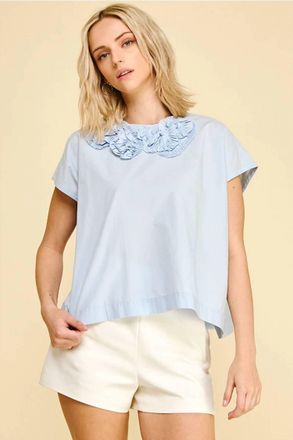 Pinch Design Floral Embroidered Detail Top In Baby Blue