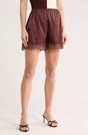 NSR Lace Trim Satin Shorts in Brown at Nordstrom Rack, Size X-Small