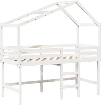 vidaXL Vidaxl - Cama Alta Escalera Y Techo Madera Maciza Pino Blanca 90x190 Cm