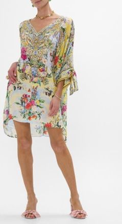 Camilla Tie Sleeve Short V Neck Kaftan Flor Fantastica at Nordstrom