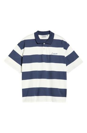 Carhartt Work in Progress Delray Stripe Organic Cotton Jersey Polo in Delray Stripe, Blue at Nordstrom, Size Xx-Large