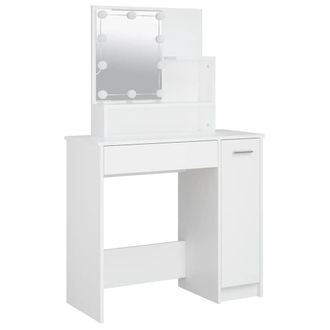 Berkfield Home White Dressing Table with LED White 86.5x35x136 cm