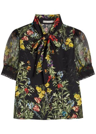 Alice & Olivia Brentley Floral-print Woven Blouse - Black - S (UK8-10 / S)
