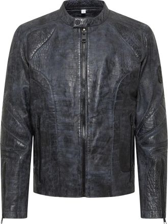 Carlo Colucci Leren Jas met Croco Optiek - Heren - Leren en Su&egrave;de Jassen - Blauw - M - Leer - Jassen