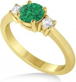 Allurez Round Emerald & Diamond Three-Stone Engagement Ring 14k Yellow Gold (0.89ct)