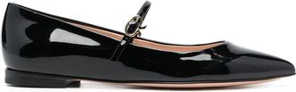 Gianvito Rossi pointed-toe buckle-strap ballerina shoes - women - Patent Calf Leather/Calf Leather/Calf Leather/Rubber - 37.5 - Black