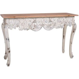 Wanderlust Deco Recibidor De Madera Blanco Envejecido Y Natural 120x40x77h Cm