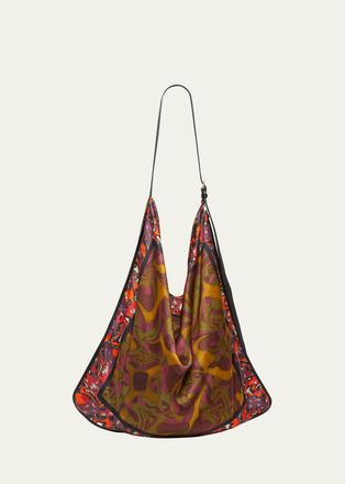 Dries Van Noten Scarf-Print Flat Hobo Bag