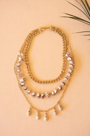 Kalalou Gold-Tone Chain And Shell Bead Triple Swag Necklace