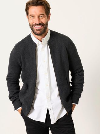 Fat Face FatFace Ashurst Charcoal Grey Knitted Zip Front Bomber Jacket
