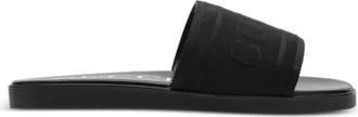 Gucci Schoenen, Heren, Zwart, 41 1/2 EU, Leer, Slide Sandal met Ton-sur-Ton Logo