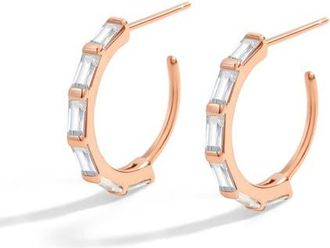 Mint & Lily Baguette Cubic Zirconia Hoop Earrings in 925 Sterling Silver at Nordstrom