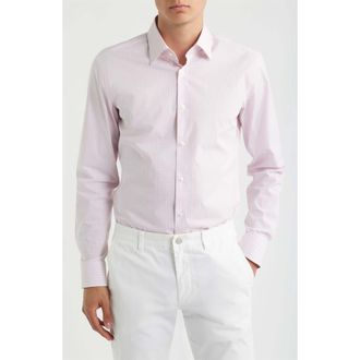 BOSS Hank Slim Fit Pink Check Stretch Cotton Dress Shirt at Nordstrom, Size 15.5R