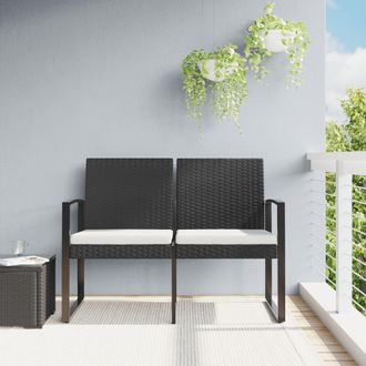 vidaXL Vidaxl - Banco De Jard&iacute;n De 2 Plazas Con Cojines Pp Aspecto Rat&aacute;n Negro