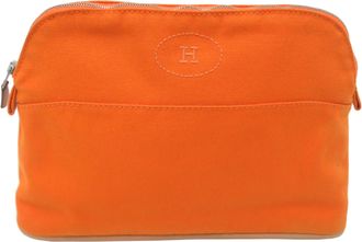 Herm&egrave;s Orange Cotton Canvas Leather Pouch (Pre-Owned)