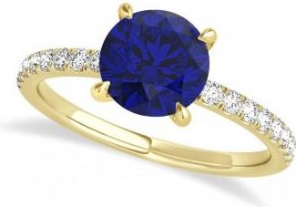 Allurez Round Blue Sapphire & Diamond Single Row Hidden Halo Engagement Ring 14k Yellow Gold (1.25ct)