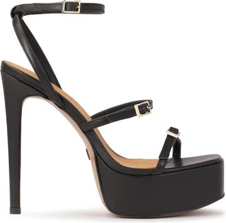 Kazar Zwarte sandalen met hak en plateauzool - Dames - Sandalen met hakken - Zwart - 38 EU - Leer - Schoenen