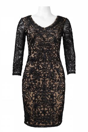 Sue Wong Soutache Embroidered Short Evening Dress In Black