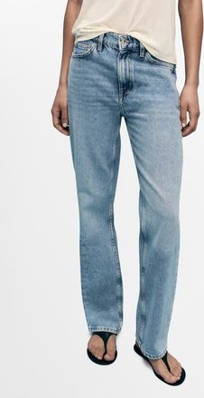 Mango Matilda Mid Rise Straight Leg Jeans in Medium Blue at Nordstrom, Size 14
