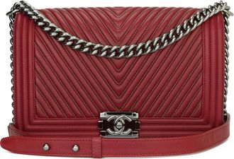 Chanel Dark Red Chain-trimmed Chevron Boy Bag