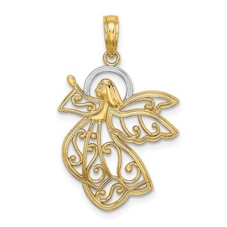 Diamond2Deal 14k Yellow Gold Rhodium Flying Angel Charm