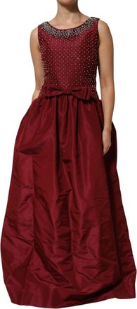 Dolce & Gabbana Womens Beaded Silk Evening Gown Red Glass Polyester