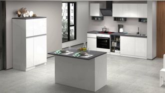 Dmora Dmora - Cocina Completa Bastien, Conjunto De Cocina Modular, Cocina Modular Con M&uacute;ltiples Elementos, 100% Made In Italy, Blanco Brillo Y Pizarra, Con 