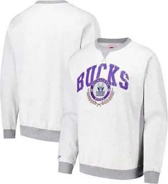 Mitchell & Ness Mens Mitchell & Ness Heather Gray Milwaukee Bucks Vintage Logo Pullover Sweatshirt at Nordstrom, Size Xxx-Large