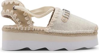 Mou Espadrille sandalen met enkelbandjes - Dames - Sleehakken - Beige - 36 EU - Katoen - Schoenen