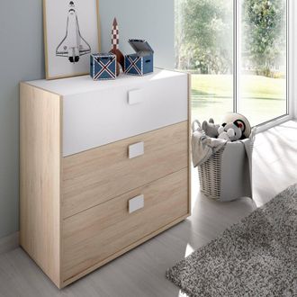 Dmora Cajonera Dmbay, Cajonera Para Dormitorio, Cajonera Con 3 Cajones, 80x43h81 Cm, Roble Y Blanco - Dmora