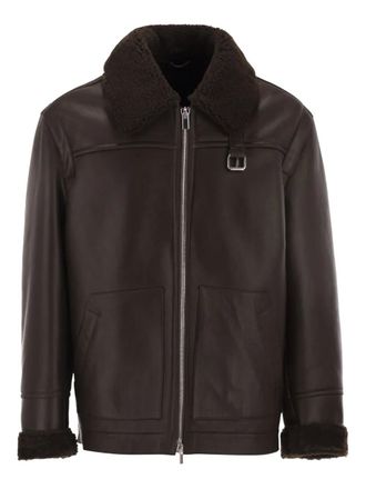 Pantaloni Torino shearling-trim leather jacket - Brown