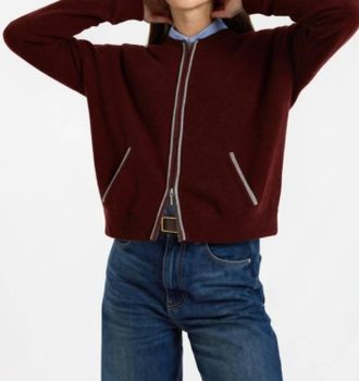 Brodie Luxe Cashmere Bomber Jacket In Cherry Lacquer