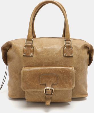 Roberto Cavalli Beige Leather Satchel
