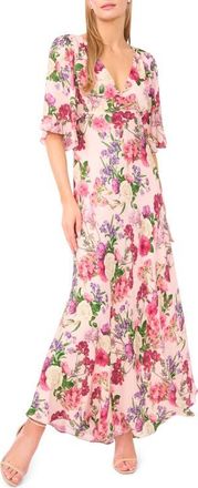 Ted Baker Briar Floral Flutter Sleeve Midi Dress in Cloud Pink at Nordstrom, Size 2
