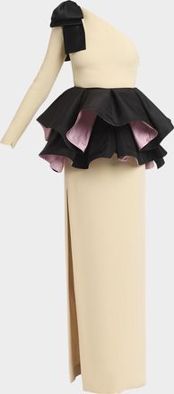 Valentino Garavani One-Shoulder Peplum Column Gown