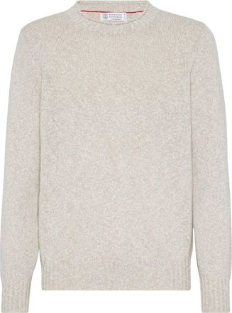 Brunello Cucinelli crew-neck mélange jumper - men - Wool/Cashmere - 54 - White