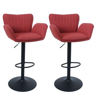 Hhg [nunca Usado] Juego De 2 Taburetes De Bar Hhg-098, Taburete Giratorio, Con Reposabrazos Y Reposapi&eacute;s Giratorios, De Tela Y Hierro, Mvg, Base Roja, Pat